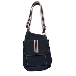 Relic Black Canvas Crossbody Bag Purse Pink Cream Striped Strap Pocket‎
